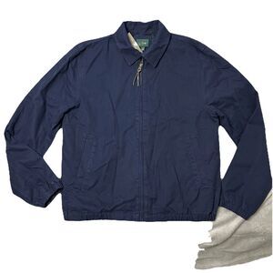 J Crew Harrington Jacket Mens M Blue Cotton Twill Chore Collared Full Zip